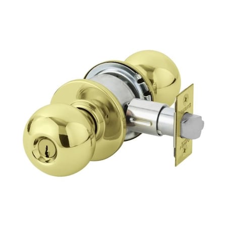 Sargent Office Cylindrical Grade 2 Lock with B Knob and O Rose with ASA Strike and LA Keyway Bright Brass 286G05OB3